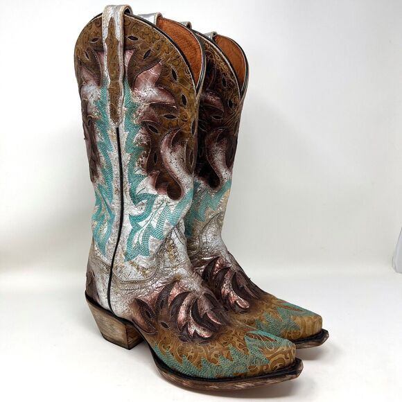 Dan Post All Eyes On Me Turquoise Cowgirl Boots Pointed Toe Women’s Size 6.5 - Picture 2 of 12
